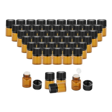 50 Pieces Amber Mini Glass Bottle Empty Amber Vial for Essential Oil Inner plug 2ml