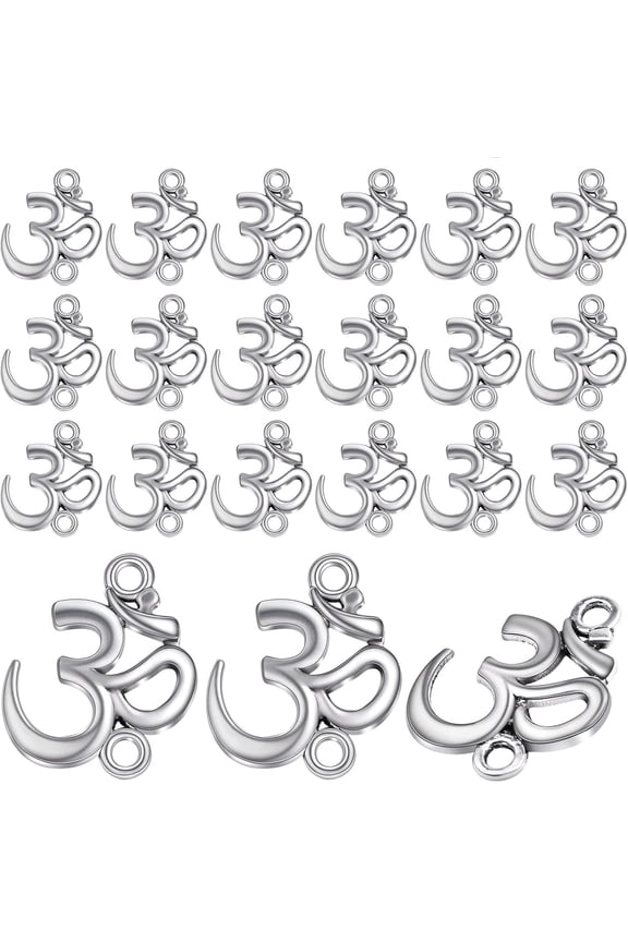 50 Pieces Antique Silver Chakra Energy Charms Connectors Vintage Alloy Yoga OM OHM Dangle Pendants Links for DIY Bracelet Necklace Earrings Jewelry Making Craft Supplies