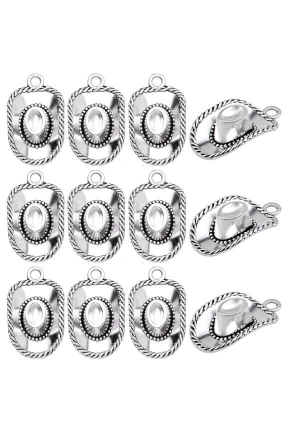 50 Pieces Antique Silver Cowboy Hat Charms Alloy Vintage Western Dangle Pendants Jewelry Making Accessories for DIY Necklace Bracelet Earrings Craft Supplies