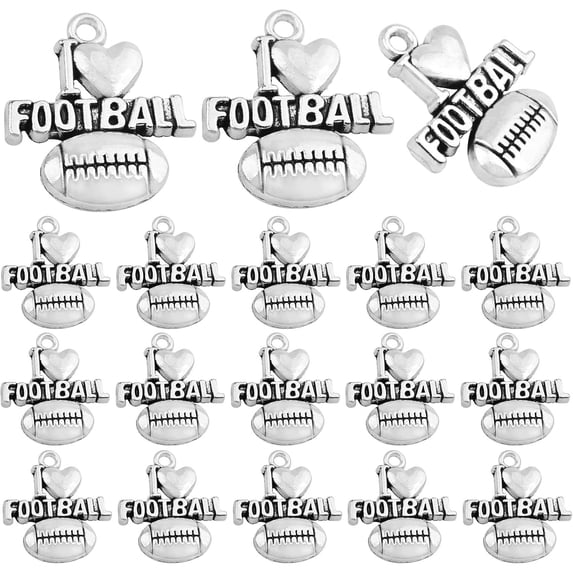 50 Pieces Antique Silver Football Charms Pendants Tibetan Alloy I Love Football Dangle Charms for DIY Necklace Crafts Jewelry Making