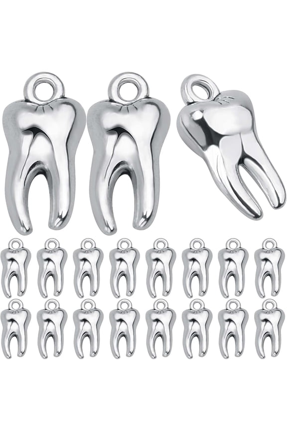 50 Pieces Antique Silver Tooth Pendant Charms Alloy Heathy Teeth Dangle Charms Hanging Ornaments Links for DIY Necklace Bracelet Jewelry Making Supplies