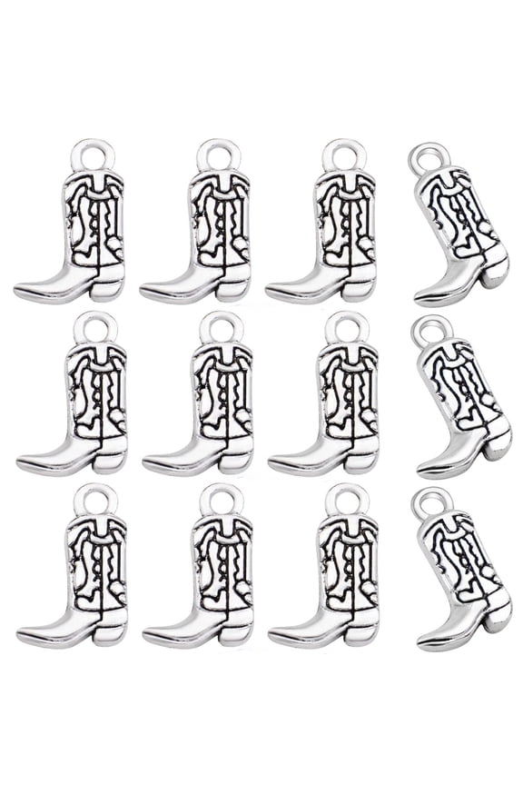 50 Pieces Antique Silver Western Cowboy Boot Charms Pendants Alloy Vintage Cool Charms for Earrings Bracelet Necklace Jewelry Making