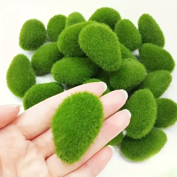 50 Pieces Artificial Moss Rocks Decorative Faux Green Moss Covered Stones