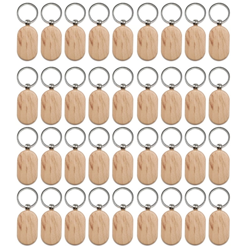 50 Pieces Blank Wooden Key Tag Key Engraving Blanks Unfinished Wood Keychain Key Ring Key Tags for DIY Crafts Style 16