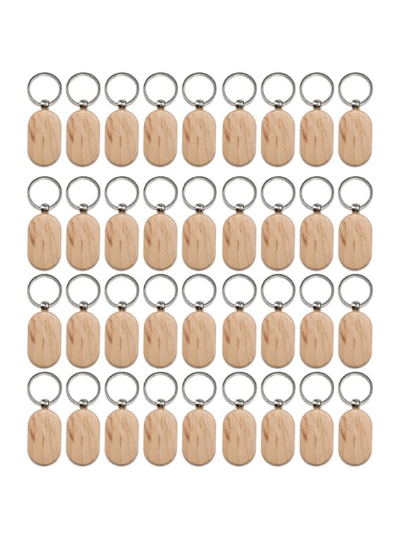 50 Pieces Blank Wooden Key Tag Key Engraving Blanks Unfinished Wood Keychain Key Ring Key Tags for DIY Crafts Style 16