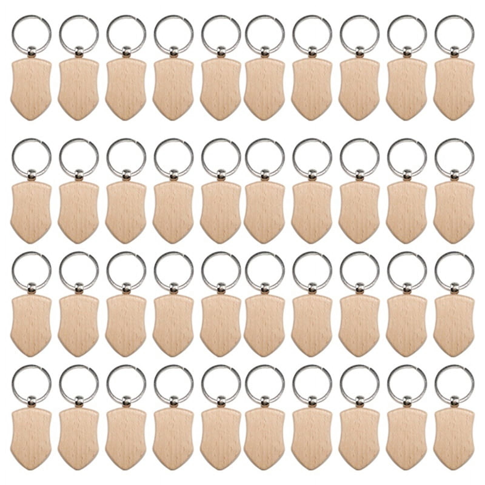 50 Pieces Blank Wooden Key Tag Key Engraving Blanks Unfinished Wood Keychain Key Ring Key Tags for DIY Crafts Style 3