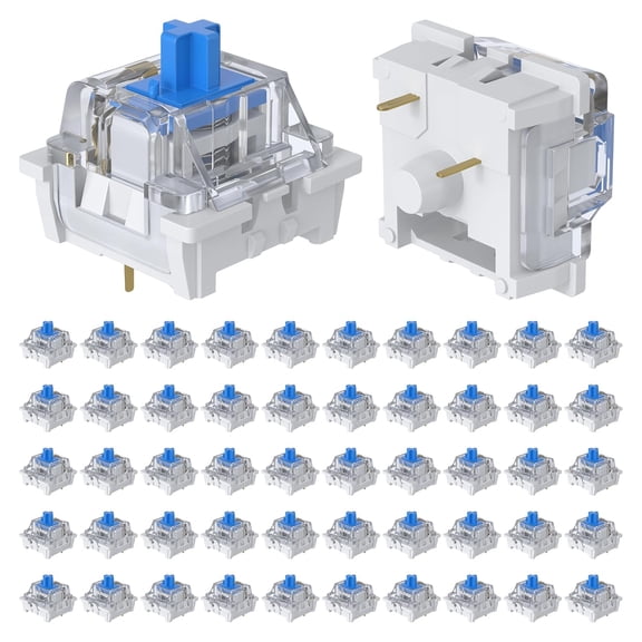 50 Pieces Blue Mechanical Keyboard Switches, 3 Pin Pre-Lubricated Clicky Key Switches, Dustproof and Waterproof Tactile Switches for Mechanical Gaming Keyboard, DIY Switch Replacement Kit