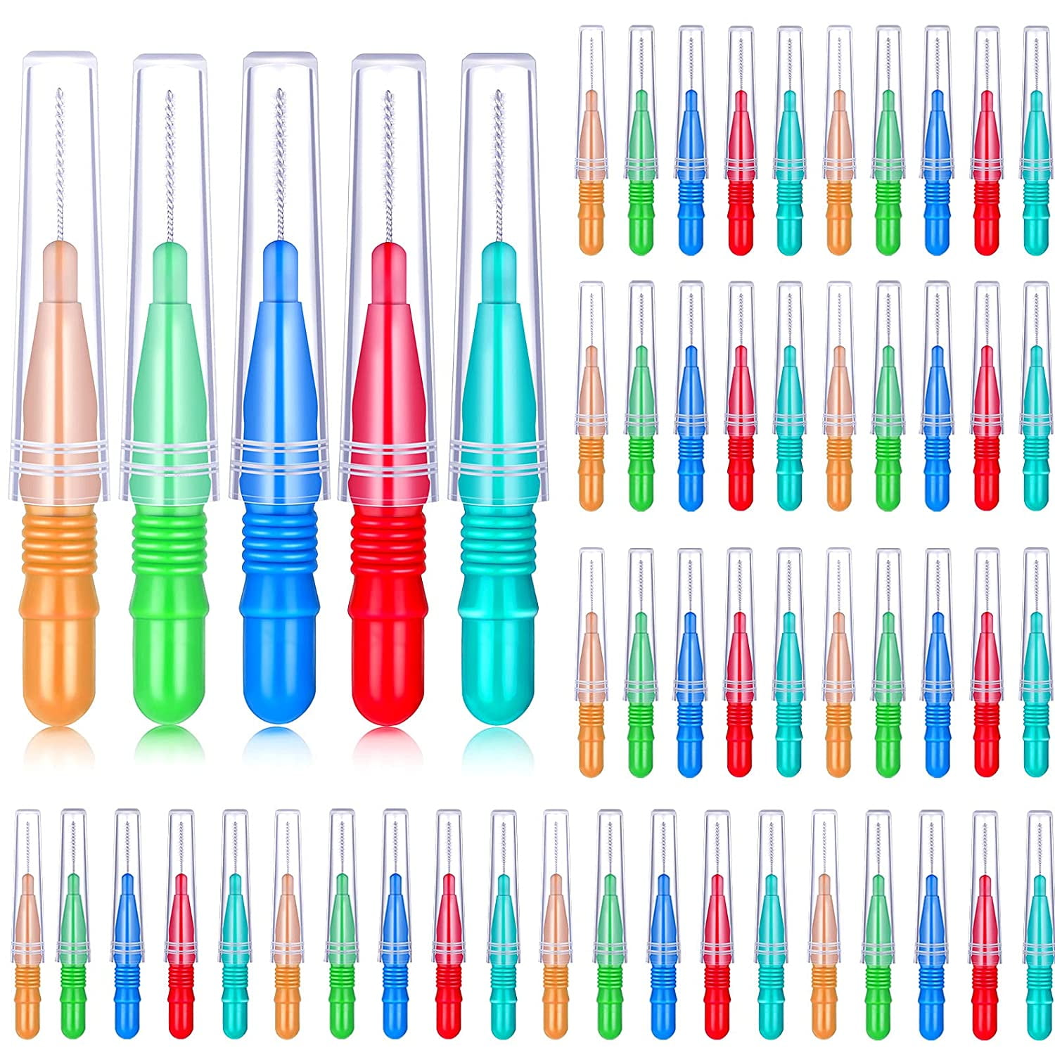 50 Pieces Braces Brush for Cleaner Interdental Brush Toothpick Dental Tooth Flossing Head Oral Dental Hygiene Flosser Toothpick Cleaners Tooth Cleaning Tool (Red, Blue)