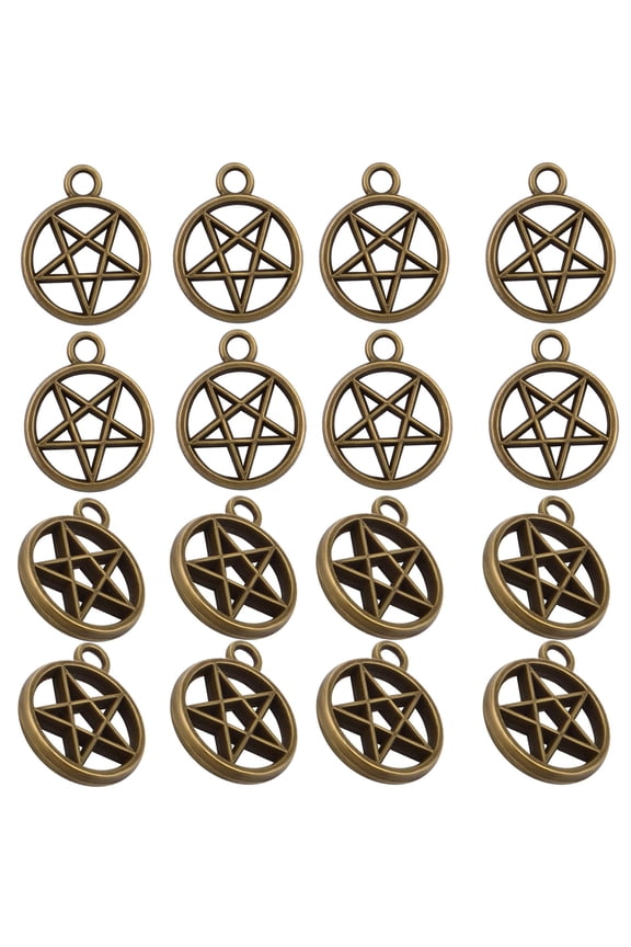 50 Pieces Bronze Pentacle Star Charms Alloy Celestial Pentagram Pendants Vintage Protection Lucky Dangle Charms  for DIY Jewelry Making Decor