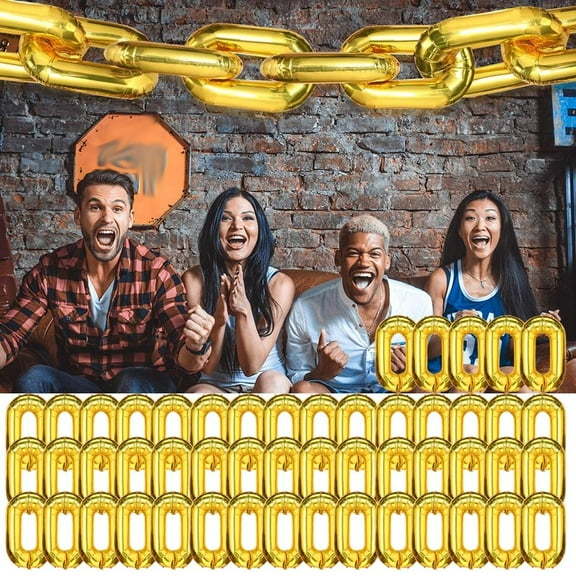 50 Pieces Chain Balloons 16 Inch Foil 90s Balloons Hip Hop Party Decorations Jumbo Chain Link for 80s 90s Hip Hop Retro Theme Birthdays Graduations Weddings Arch Supplies (Gold)