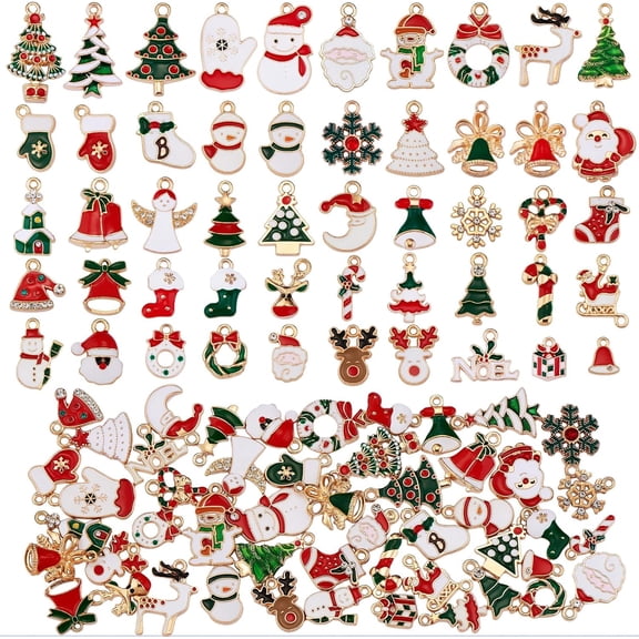 50 Pieces Christmas Enamel Charms Pendant Santa Hat Snowflake Pendant Assorted Alloy Enamel Charm Bulk for Jewelry Necklace Gift Making Crafts DIY