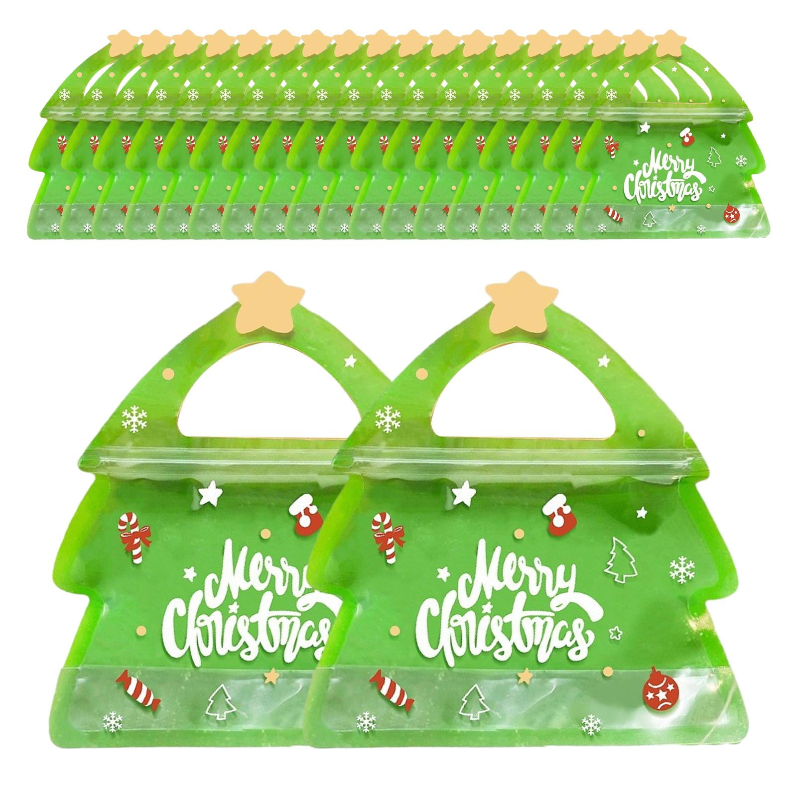 50 Pieces Christmas Goodie Bags Xmas Snack Bags Xmas Favor with Handle Biscuit Children Candy Portable Xmas Party Candy Bag
