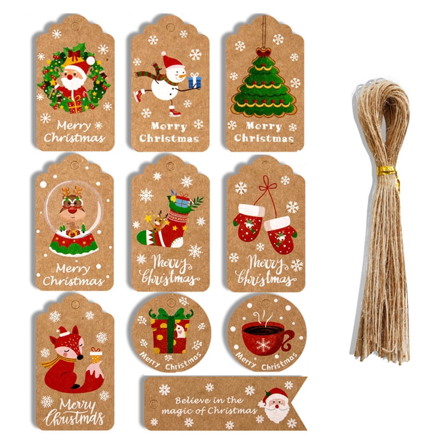50 Pieces Christmas Kraft Paper Gift Tags，Christmas Present Tags Brown Xmas  Hang Labels DIY Handmade Gift Wrapping Paper Labels Santa Claus Hang Tag  Ornaments New Year Decor 