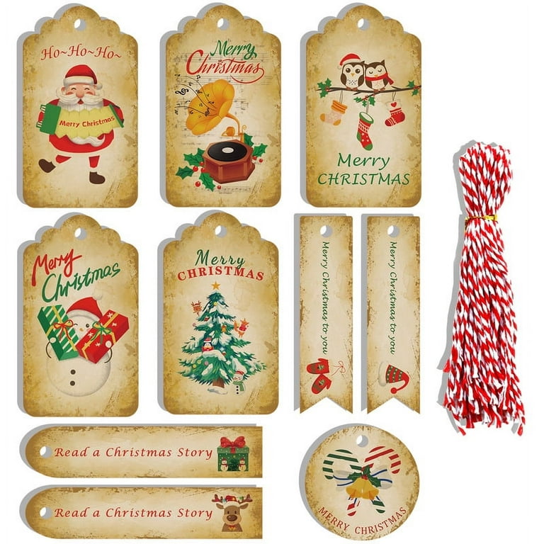 Merry Christmas Gift Tags White Kraft Paper Card with Strings Hang