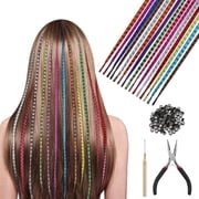 50PCS Colored Hair Feather Extension, Colored Synthetic Hair Pieces for Women, Hairpieces Hair Braiding Kit Crochet Hook Hair Extensions Pliers with 100 Beads for Girls Women