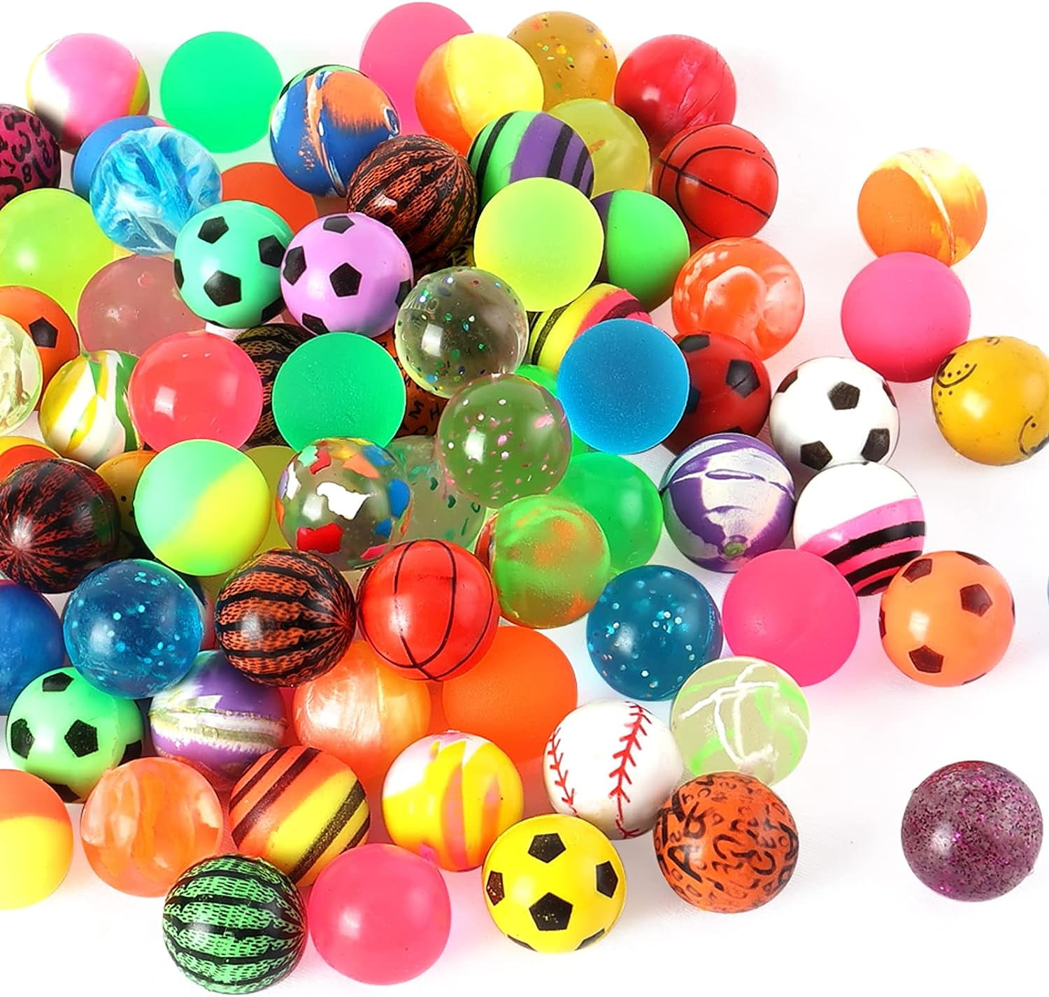 50 Pieces Colorful Bouncy Balls Bulk, Mixed Pattern Bouncy Balls for