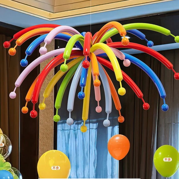 50 Pieces Colorful Long-Strip Candy-Style Firework Balloons with Pump and Ribbon - Perfect for Parties and Celebrations