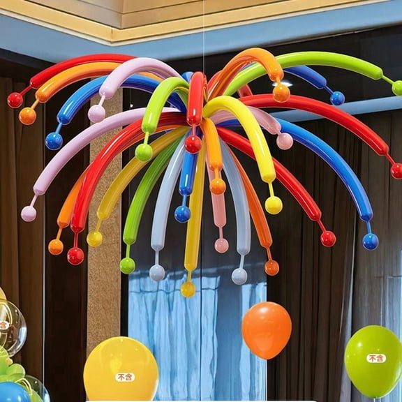 50 Pieces Colorful Long-Strip Firework Balloons with Pump and Ribbon - Perfect for Parties and Celebrations