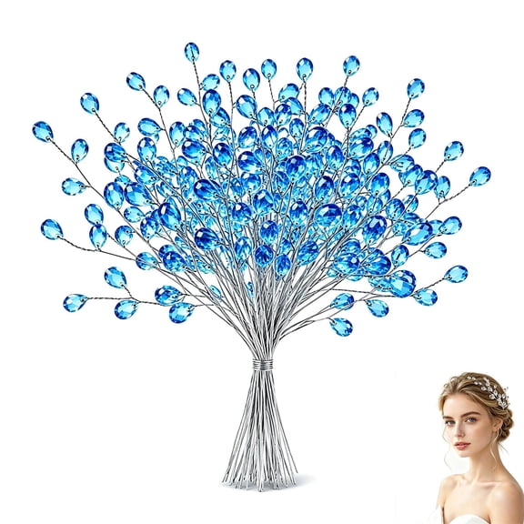 50 Pieces Crystal Bud Branches, Artificial Bouquets with Acrylic Bead Drop Flower Stem Branches Beaded String Bridal Picks for Valentine Wedding Decortaion Decor