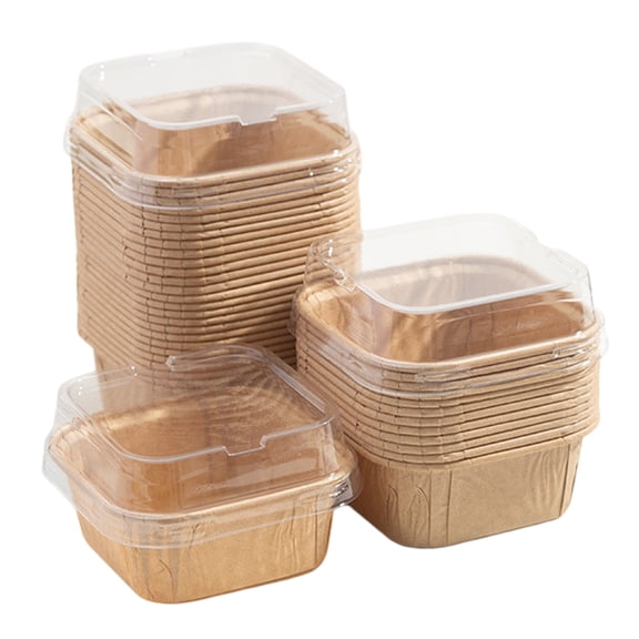50 Pieces Cupcake Liners Cake Packaging Box Baking Cups Square for Bridal Ceremony, coffeeStyle 2-Style 2
