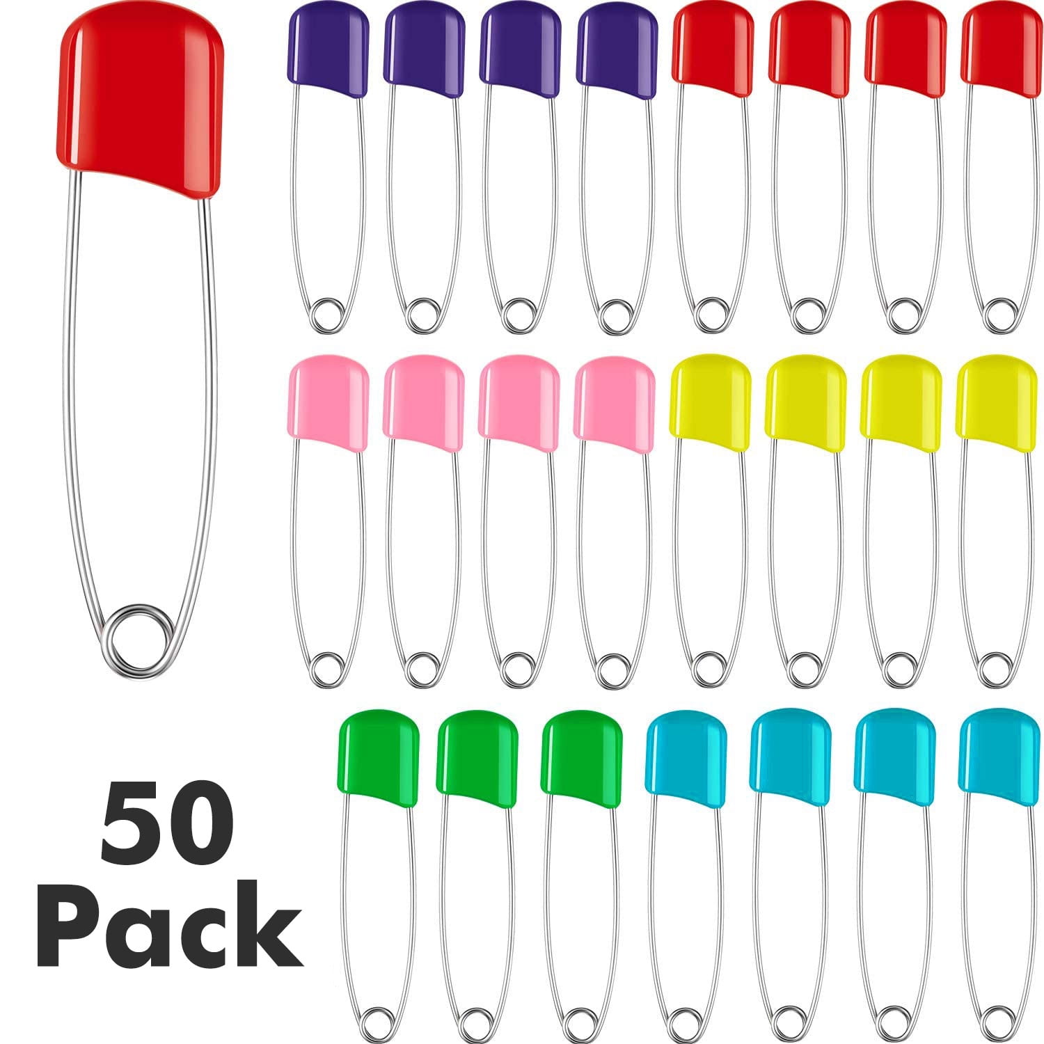50 Pcs Diaper Pins Nappy Pins Plastic Head Safety Pins with Safe
