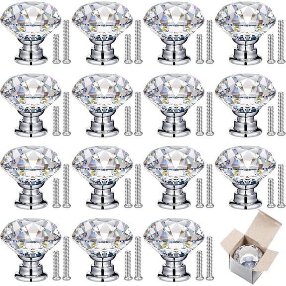 50 Pieces Drawer Knobs, Crystal Glass knobs for Dresser Drawers, Diamond Shape Cabinet Knobs, Cupboard Pulls with Screws
