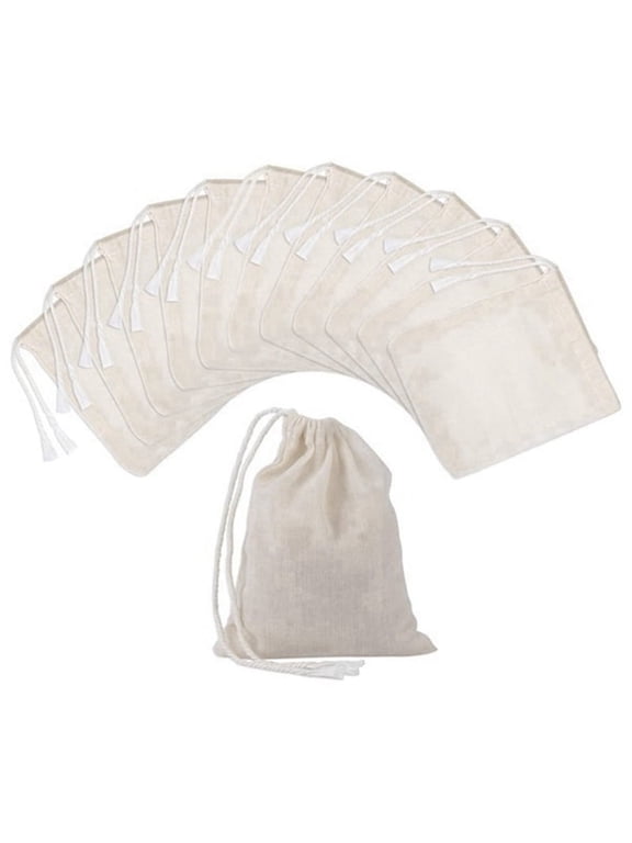 50 Pieces Drawstring Cotton Bags Muslin Bags,Tea Brew Bags (4 x 3 Inches)