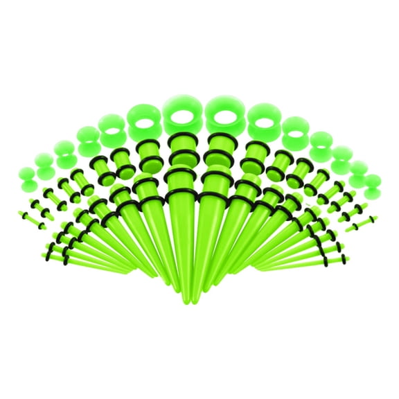 50 Pieces Ear Stretching Kit 14G-00G Acrylic Tapers and Plugs + Silicone Tunnels - Ear Gauges Expander Set Body Piercing Jewelry (Green)