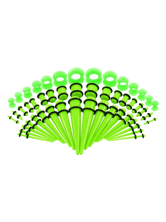 50 Pieces Ear Stretching Kit 14G-00G Acrylic Tapers and Plugs + Silicone Tunnels - Ear Gauges Expander Set Body Piercing Jewelry (Green)