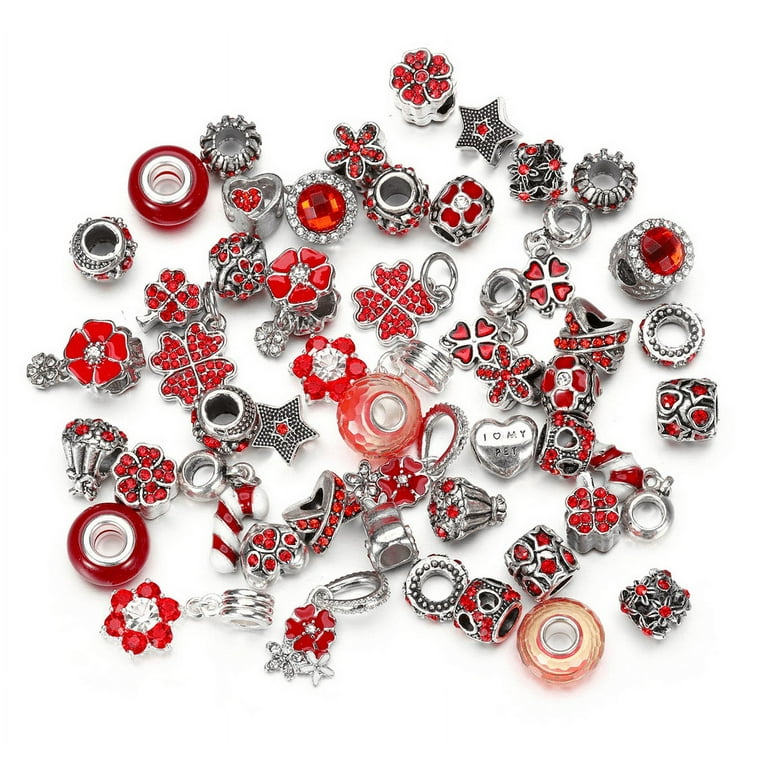 50 Pieces European Large Hole Spacer Beads Assortments Charm Beads  Rhinestone Beads Supplies For Necklace Bracelets Jewelry Making 