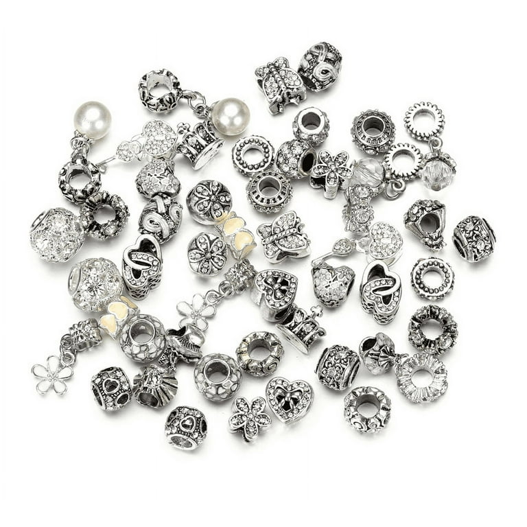 50 Pieces European Large Hole Spacer Beads Assortments Charm Beads  Rhinestone Beads Supplies for Necklace Bracelets Jewelry Making 