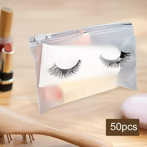 50 Pieces Eyelash Bags Eyelash Makeup Bags with Zipper Makeup Accessory Lash Packaging Bags Adorable for Women Girls Practical Multipurpose , 18x13 18x13cm White