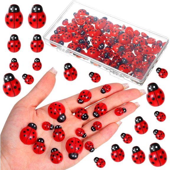 50 Pieces Flatback Resin Ladybug Decor, Daisy Flower Tiny Ladybug Epoxy Pendants, Mini Daisy Ornaments with Box for DIY Craft Cloth Pen Box Home Decoration