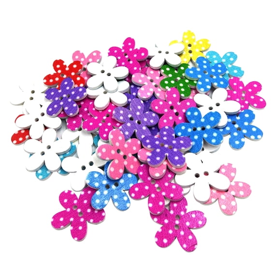 50 Pieces Floral Dot Wooden Button 2 Holes Sewing Buttons for Clothes DIY 25mm