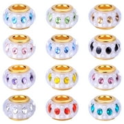 50 Pieces Girls Lucky Beads Lover Amber Beads, Large Hole Spacer Beads European Craft Murano Beads for DIY Charms Bracelet Jewelry MakingGolden core+Mixed Rhinestones