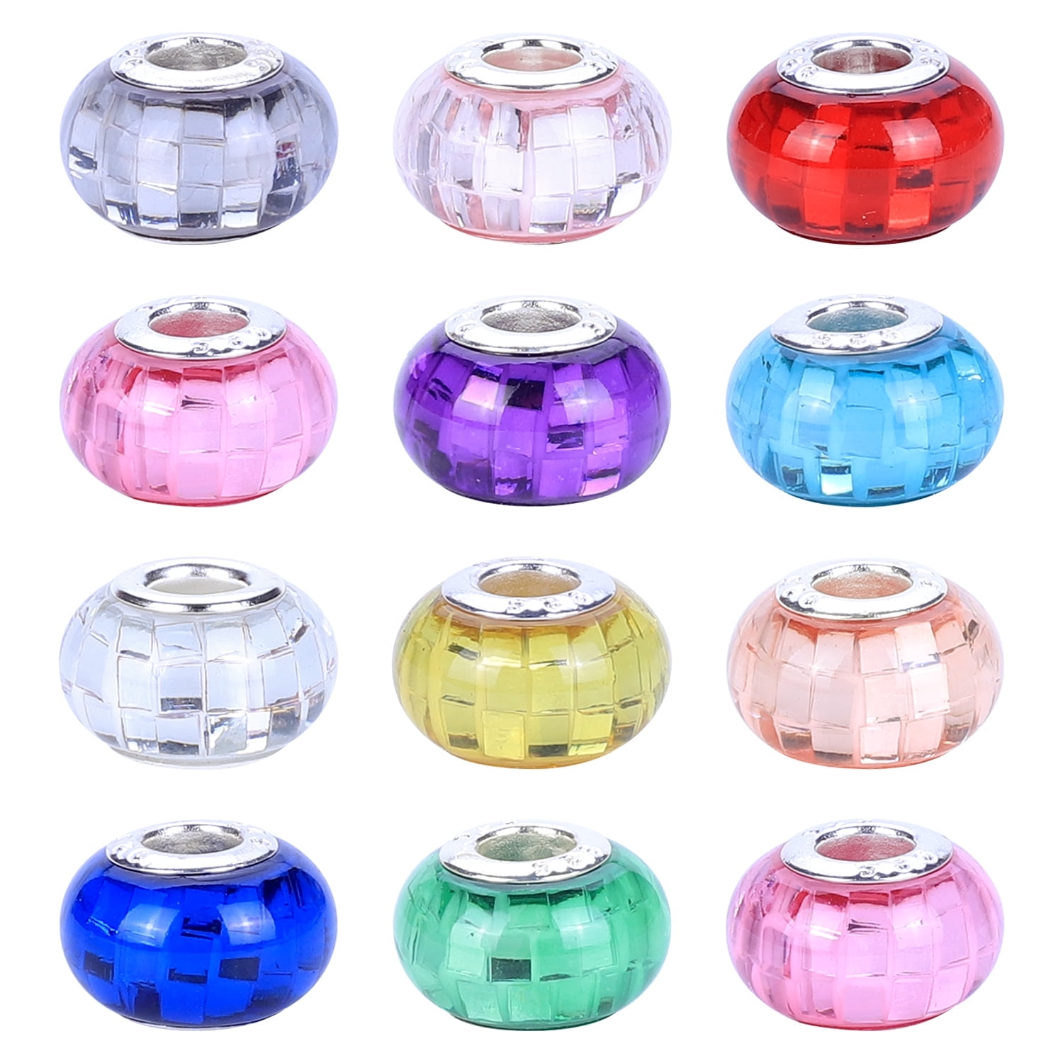50 Pieces Girls' Lucky Beads Lover Amber Beads, Large Hole Spacer Beads European Craft Murano Beads for DIY Charms Bracelet Jewelry Making (Inner-Glass-Square)
