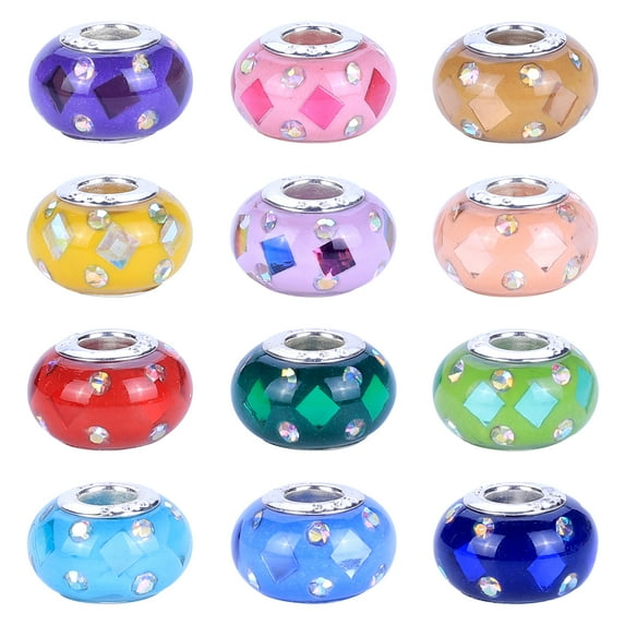50 Pieces Girls' Lucky Beads Lover Amber Beads, Large Hole Spacer Beads European Craft Murano Beads for DIY Charms Bracelet Jewelry Making(Inner Rhinestones)