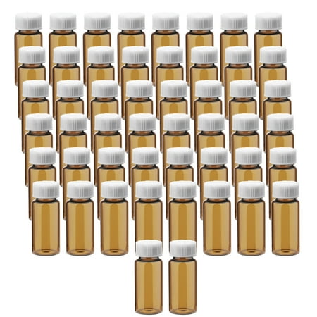 50 Pieces Glass Sample Vial, Liquid Sampling Small Glass Bottle with White Plastic Screw Caps (10ML, Brown)