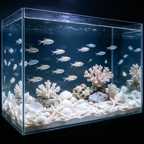 50 Pieces Glow in The Dark Aquarium Stones, Fluorescent Fish Tank Rocks, Luminous Shell Decor for Aquatic Plants, Safe Ambient Lighting for Shrimp and Betta Fish, Neon Aquarium Stones, White
