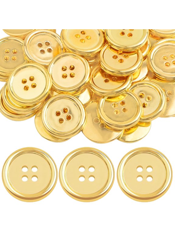 50 Pieces Golden Plated Round Buttons with 4 Holes Plastic Sewing Buttons Handmade Ornament Buttons Bulk for DIY Sewing Crafts Handmade Repair Clothes Coats25 mm