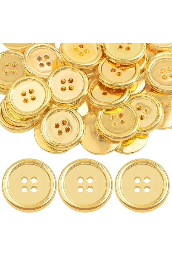 50 Pieces Golden Plated Round Buttons with 4 Holes Plastic Sewing Buttons Handmade Ornament Buttons Bulk for DIY Sewing Crafts Handmade Repair Clothes Coats25 mm