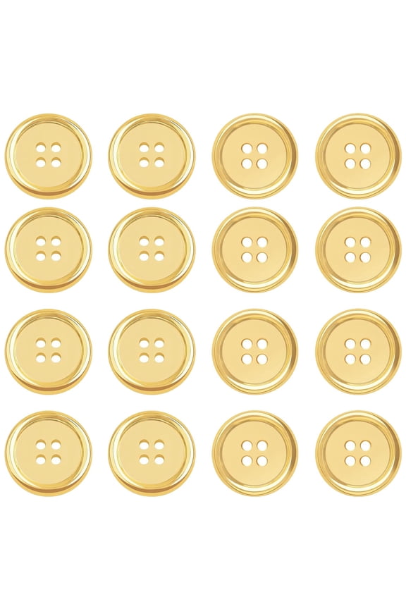 50 Pieces Golden Plated Round Buttons with 4 Holes Plastic Sewing Buttons Handmade Ornament Buttons Bulk for DIY Sewing Crafts 25 mm