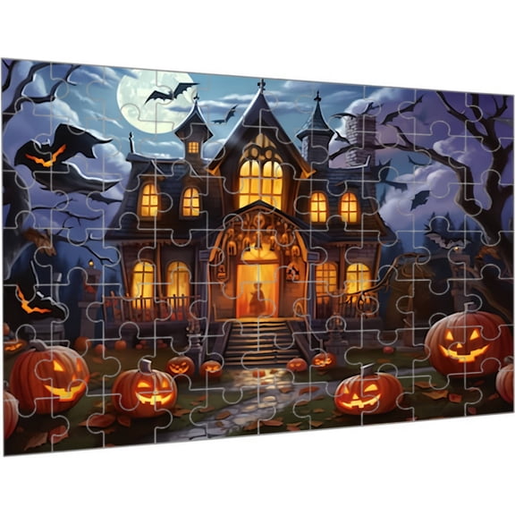 50 Pieces Gothic Dark Haunted Halloween Witch Castle Wall Art Puzzle Gift Birthday Holiday Present Spooky Fall Leisure Activity for Adults Stress Relief Calming Pastime Mind Focus Home Decor