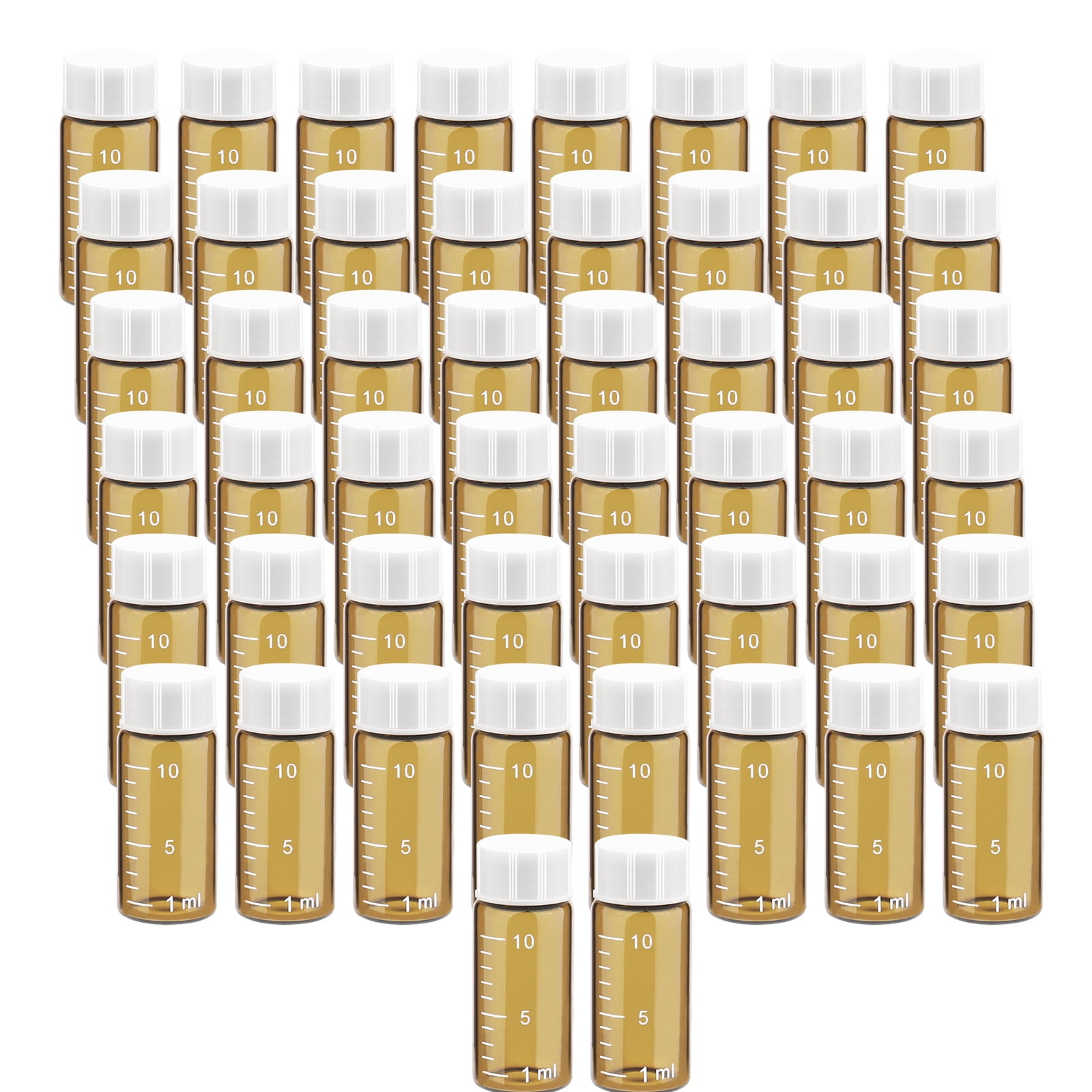 50 Pieces Graduated Glass Sample Vial, Empty Liquid Sampling Small Glass Bottle with White Plastic Screw Caps (10ML, Brown)