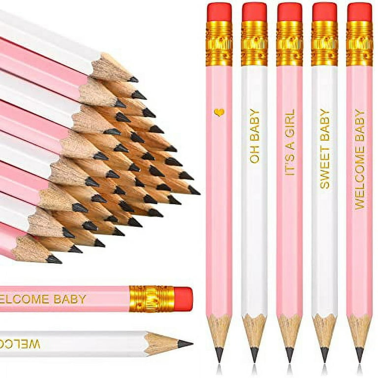 50 Pieces Half Pencils Baby Shower Pencils Sharpened Pencils with Erasers  Pencils for Baby Shower Presharpened Pencils Woodcase Pencils for School