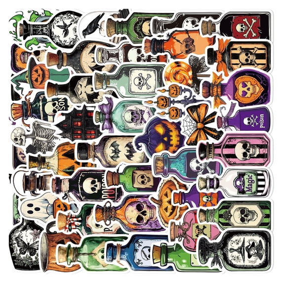 50 Pieces Halloween Stickers Waterproof PVC Decals Labels For Water Bottles Phone Laptop Tablet Bottle Cartoon Design