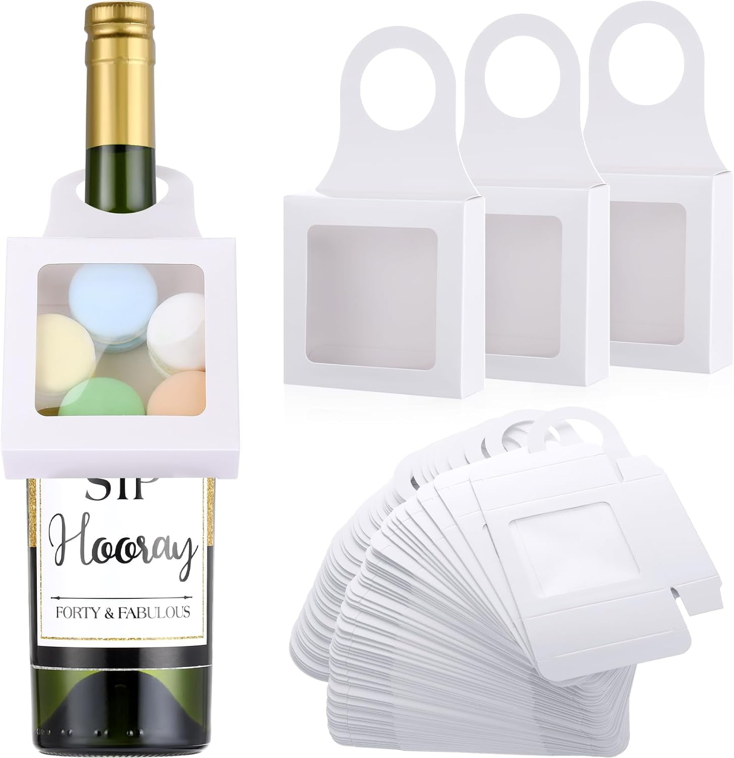 50 Pieces Kraft Paper Wine Bottle Box with Window Hanging Wine Boxes