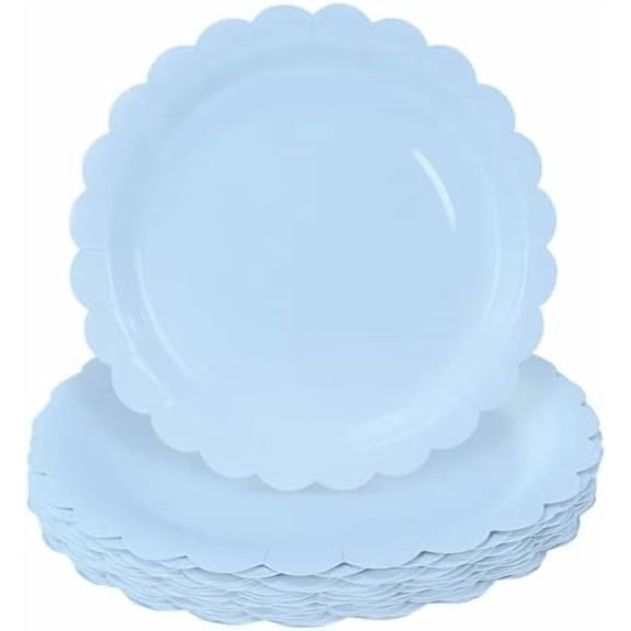50 Pieces Light Blue Paper Plates 9 Inch Baby Blue Scalloped Plates Disposable Dinner Plates for Wedding Baby Shower Birthday Party Dessert Plates
