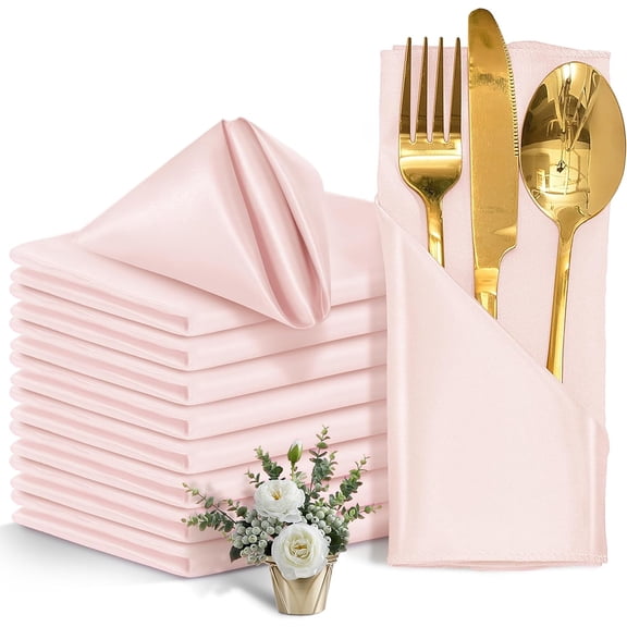 50 Pieces Light Pink Satin Napkins, 17" x 17" Square Table Napkins, Silky Soft Smooth Washable Napkins for Restaurant, Weddings, Dinner, Party Decoration