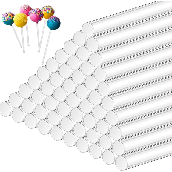50 Pieces Lollipop Sticks 6 Inch Clear Acrylic Rods Cake Topper Sticks for Making Lollipops Cake Pops Candy Chocolates Cookies